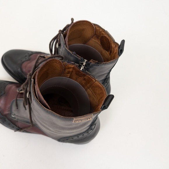 Pikolinos Leather Lace Up Boots Ankle Booties Panelled Oxford Colorblock Grey - Picture 6 of 11